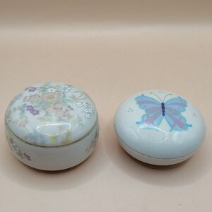 Vintage Takahashi Sachet Round Porcelain And Round Butterfly Trinket Box